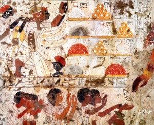 Nubiërs brengen tribuut, voorstelling in het graf van Amenhotep Hoey